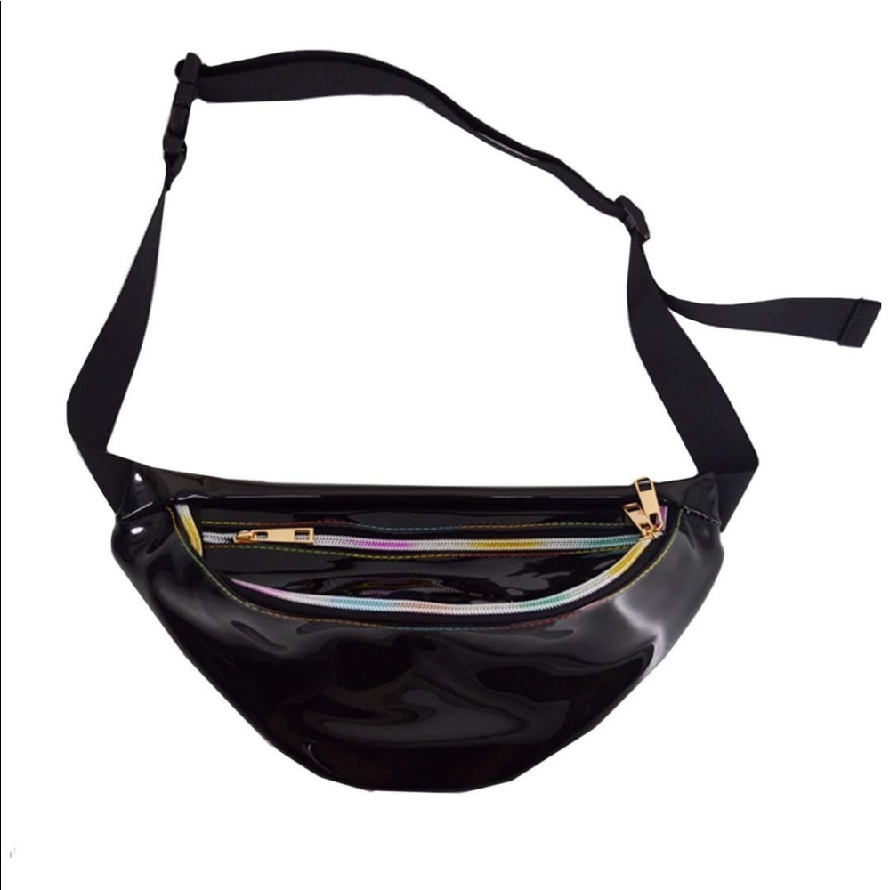 Holographic Black Fanny Pack/ Bum Bag